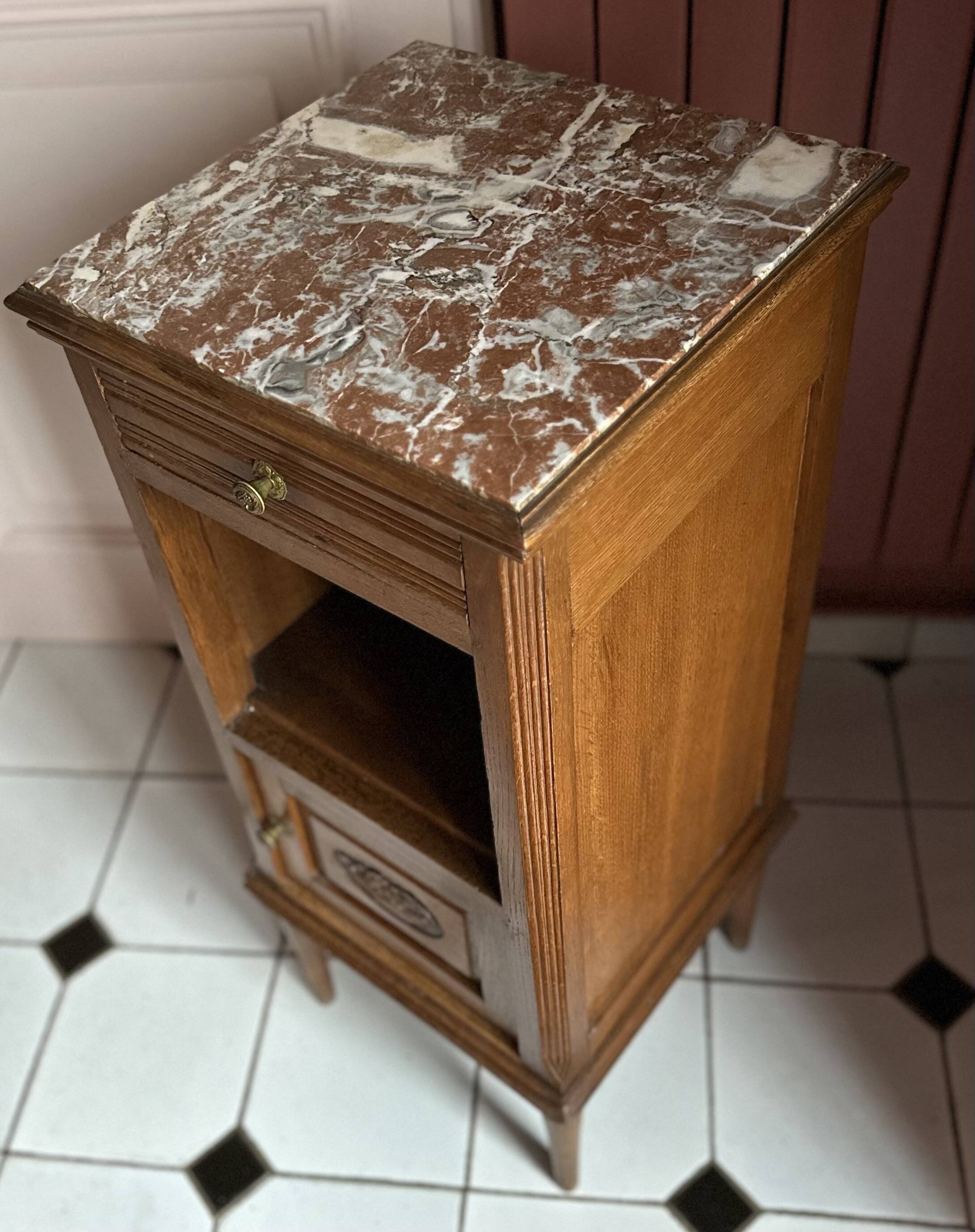 Small Art Deco bedside table with marble top