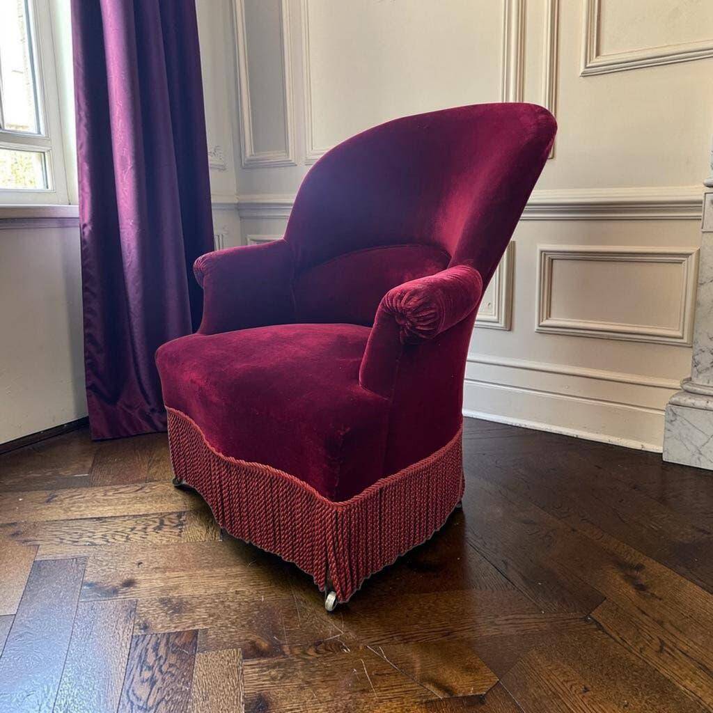 Vintage burgundy fringed armchair/chair
