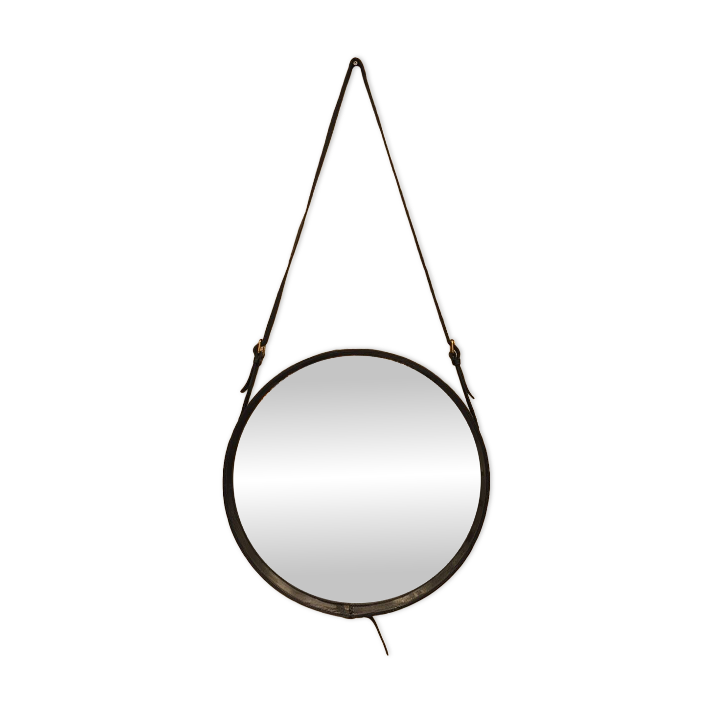 Miroir cuir de Jacques Adnet, vintage 1950