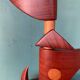 Vintage mid-century modern Danish sculptural teak table lamp