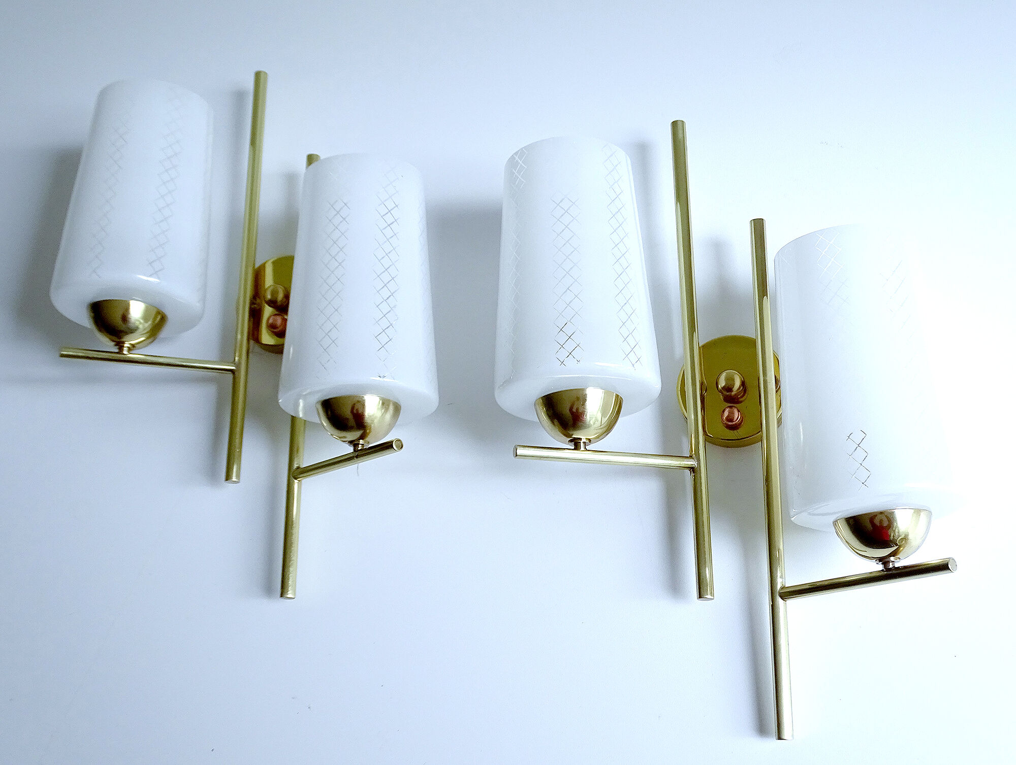 Pair vintage wall lamps 60 glass brass