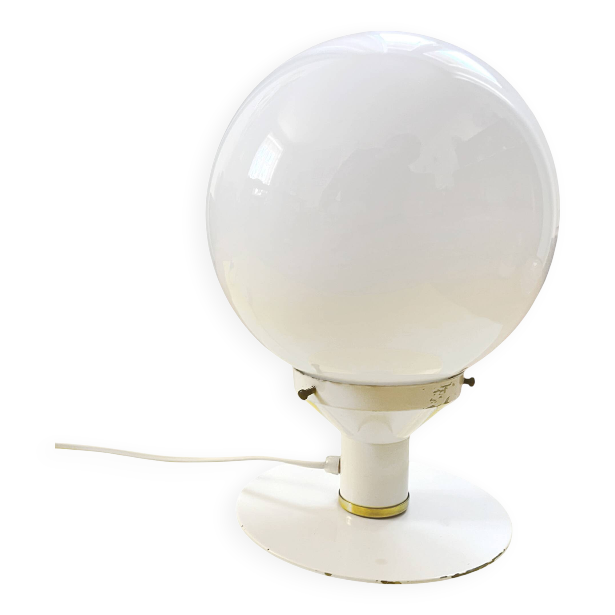 White, spherical space age table lamp, Poland 1980s.