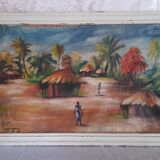 Tableau peint à l'huile et signé thème exotique