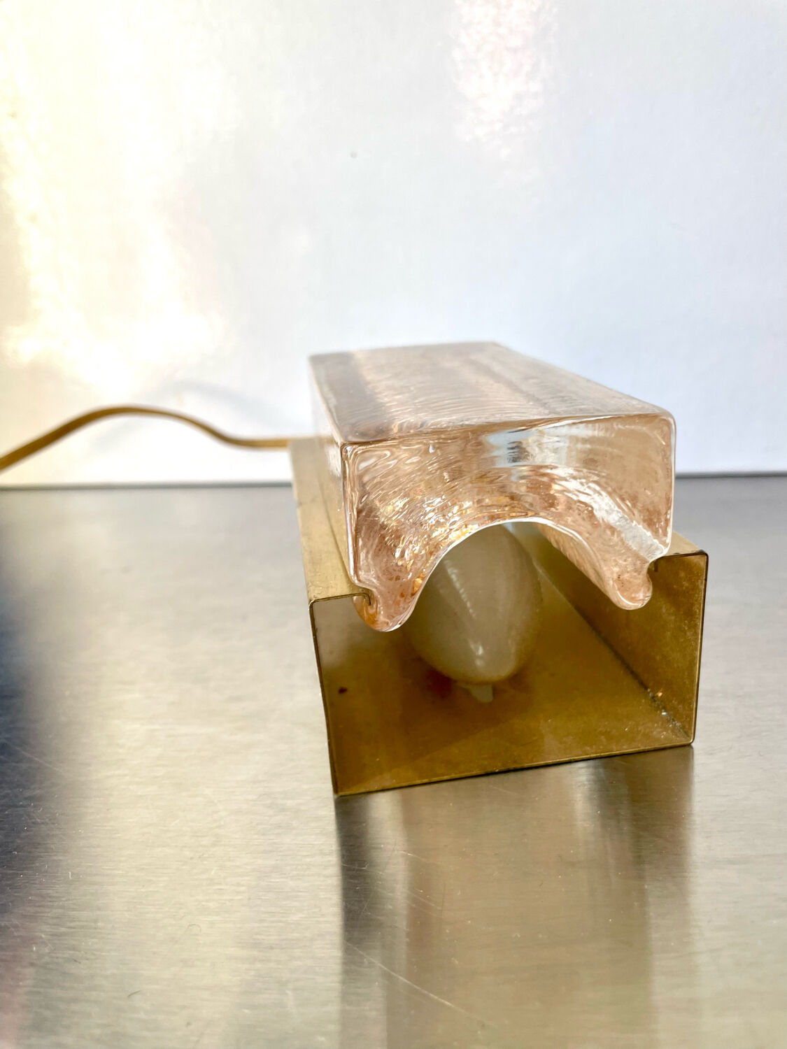 Scandinavian midcentury wall light in crystal and brass
