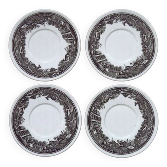 Set of 4 Saucers Quality Retired Villeroy &Boch Black/ White Anjou Design 4655