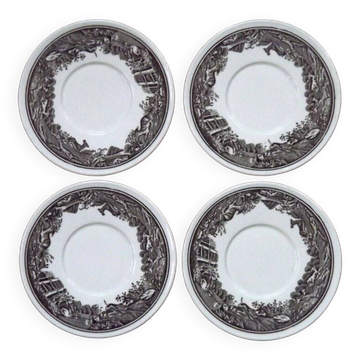 Set of 4 Saucers Quality Retired Villeroy & Boch Black/White Anjou Design 4655