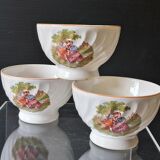 Set of 3 faceted earthenware bowls with decoration in good condition.