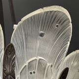 Art Deco chandelier, sandblasted pressed glass, nickel-plated bronze 1930