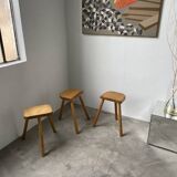 Set of 3 oak tripod stools