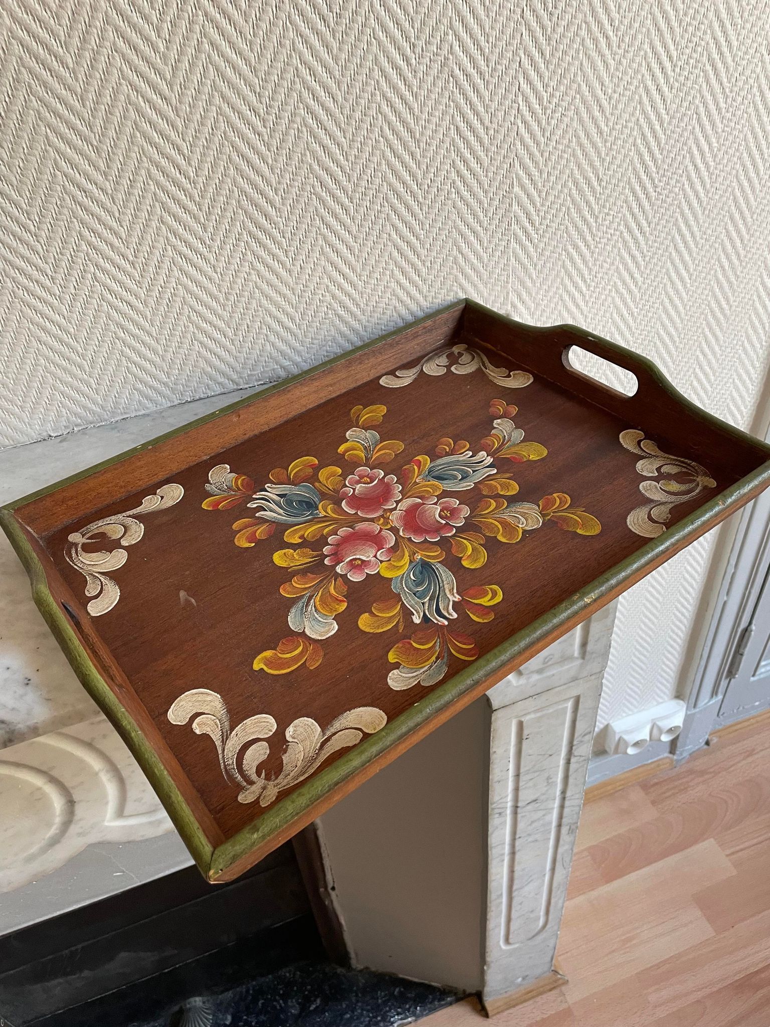 Painted wood tray