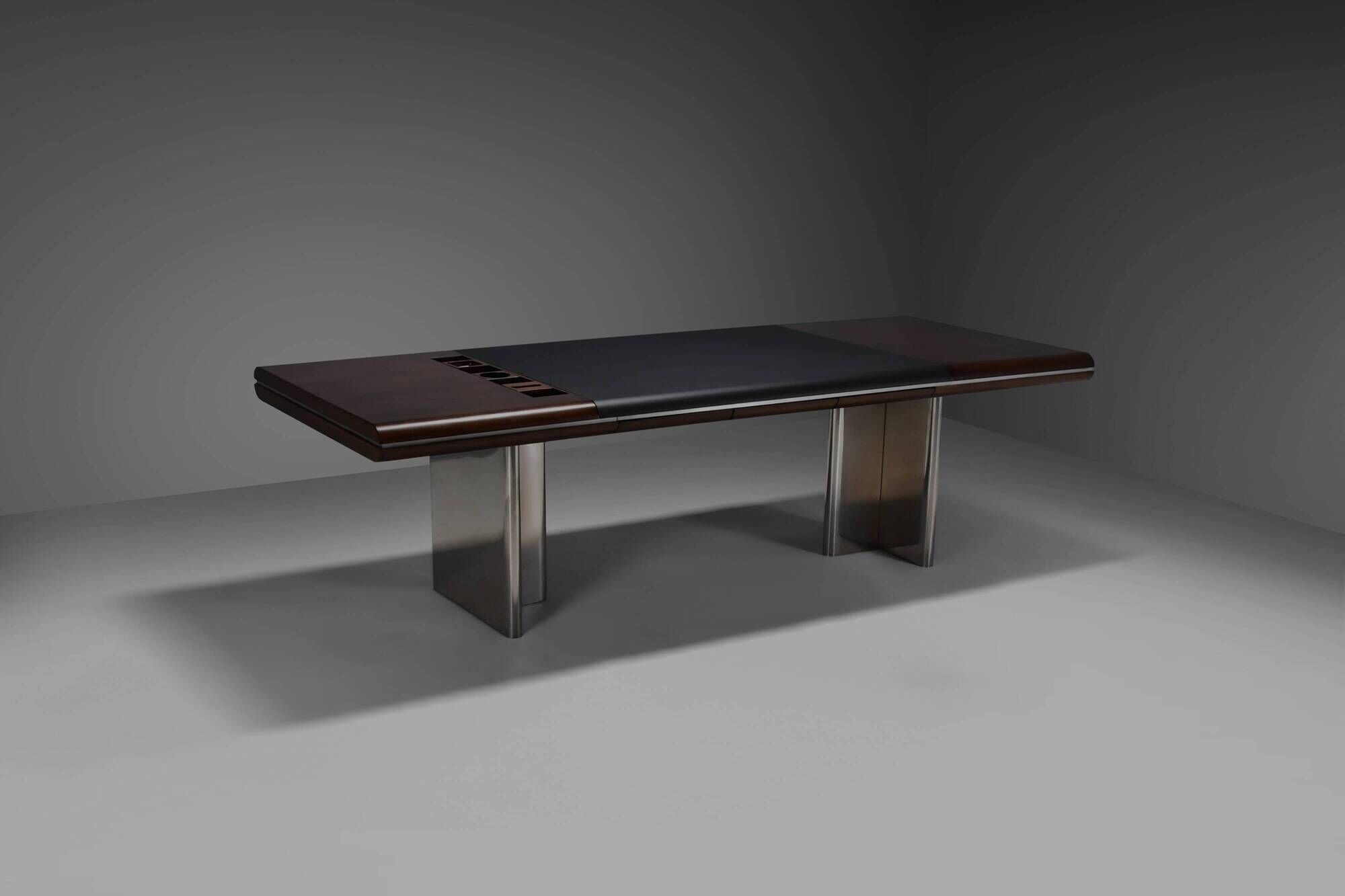 Walnut, Metal and Leather Hans von Klier “Il Ponte” Desk for Skipper, 1970s
