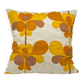 Vintage orange/brown cushion with stylized flowers