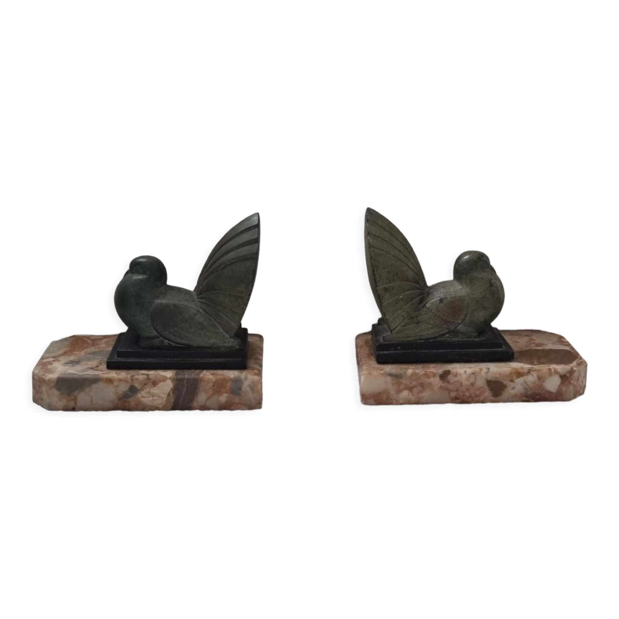 Pair of greenhouse book Art Deco animal sculpture marble base