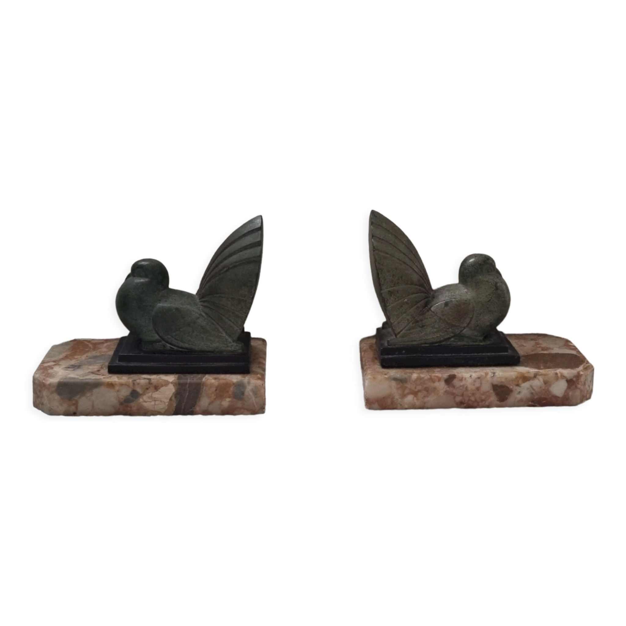 Pair of greenhouse book Art Deco animal sculpture marble base