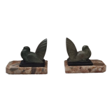 Pair of greenhouse book Art Deco animal sculpture marble base