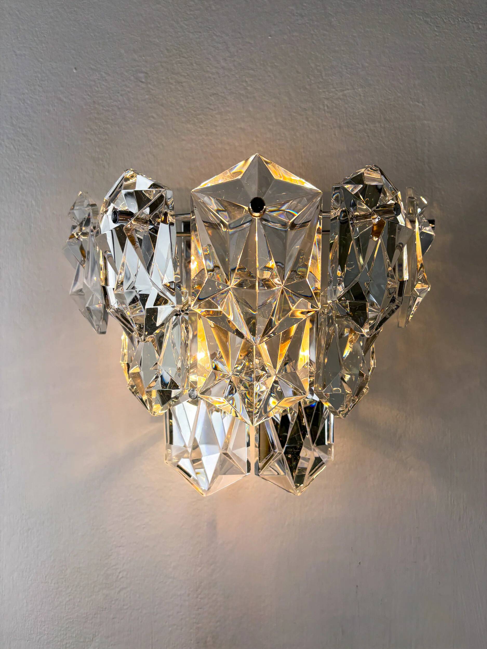 Pair of Kinkeldey 2-tier cut crystal wall sconces, Germany, circa 1970s