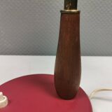 Table lamp in aubergine coloured metal, brass bend and teak wood 1960-70s