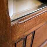 Old solid wood wardrobe with three vintage mirror doors
