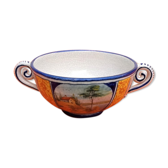 Italian ceramic Maioliche Deruta Broth ecuelle / Serving bowl two handles