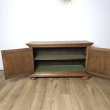Small two-door oak sideboard, geometric design, mid-century.