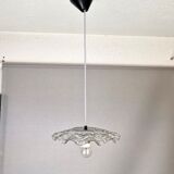 Portuguese farmhouse mid century clear floral glass dish pendant lamp 1960s