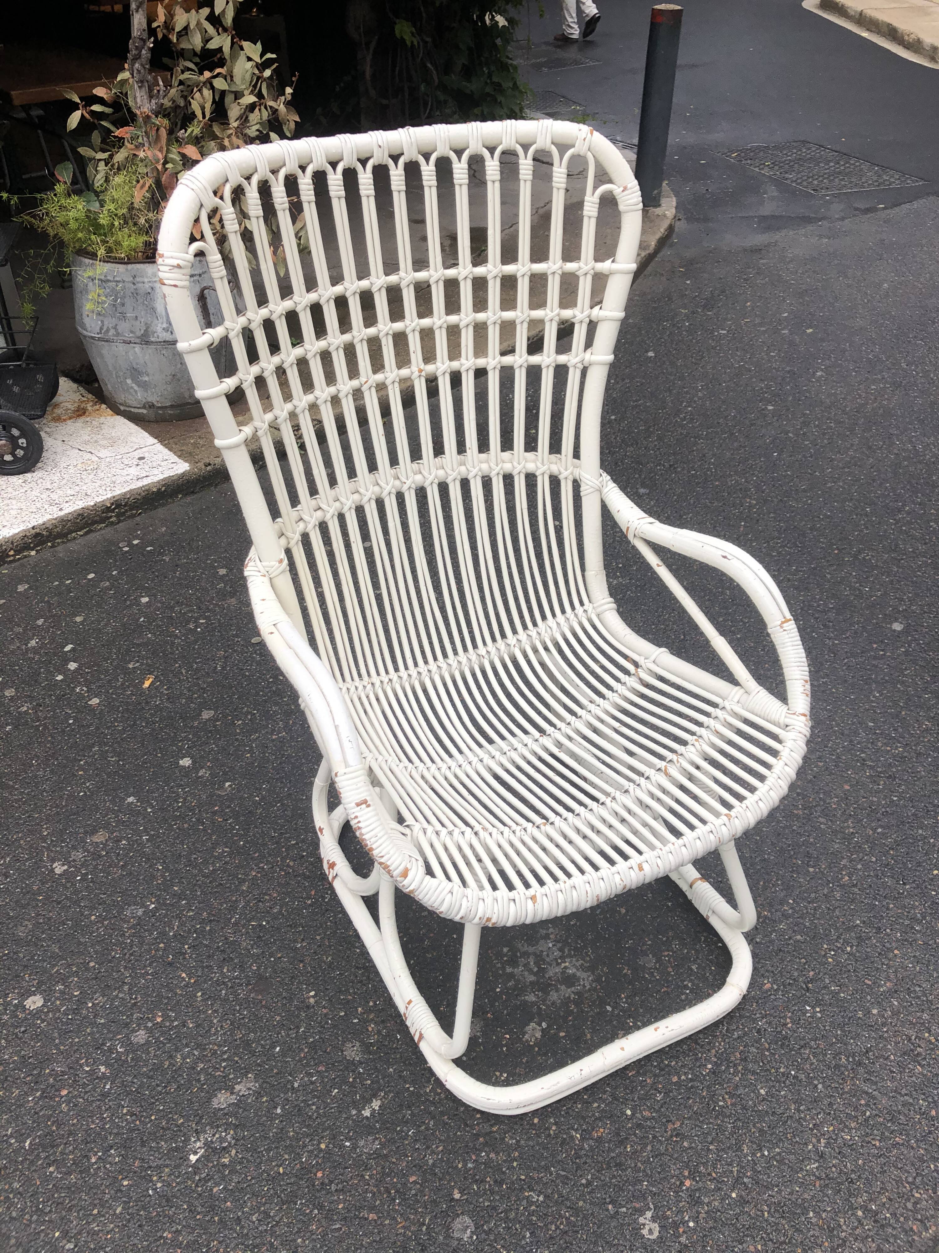 White wicker armchair