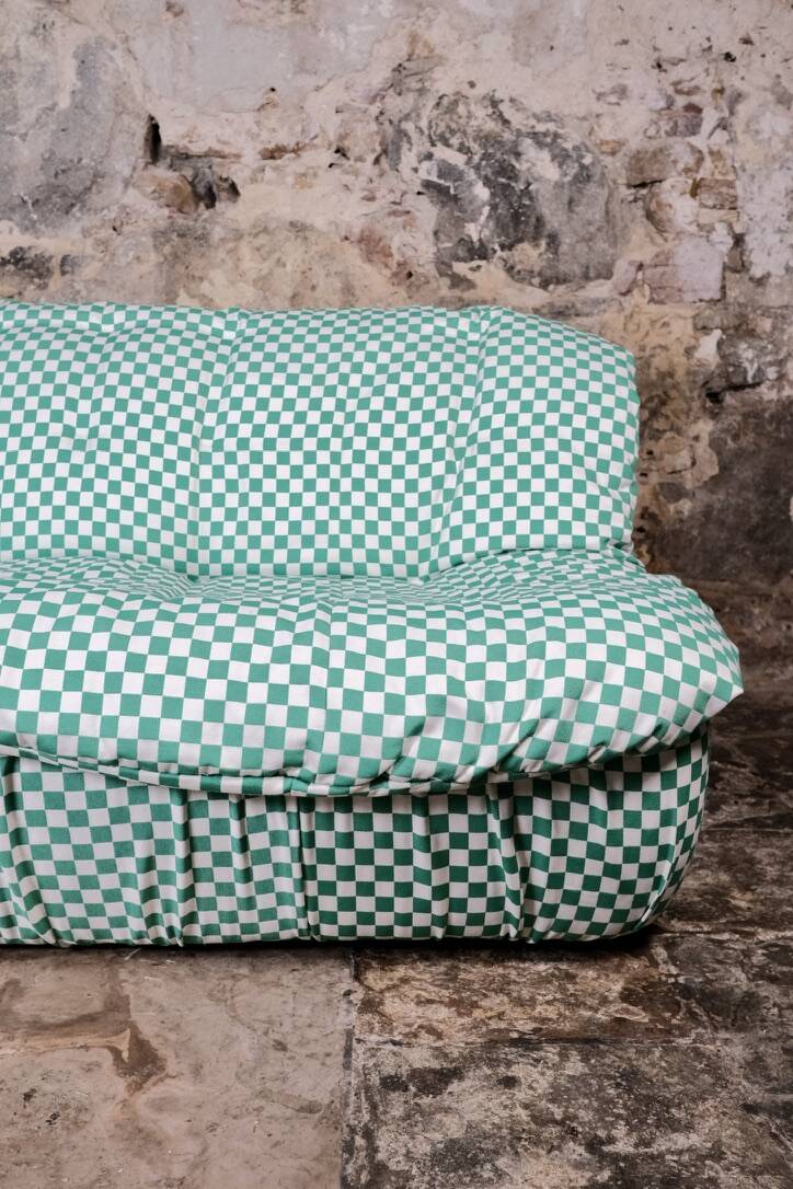 2-seater sofa in checked fabric, France, 1980