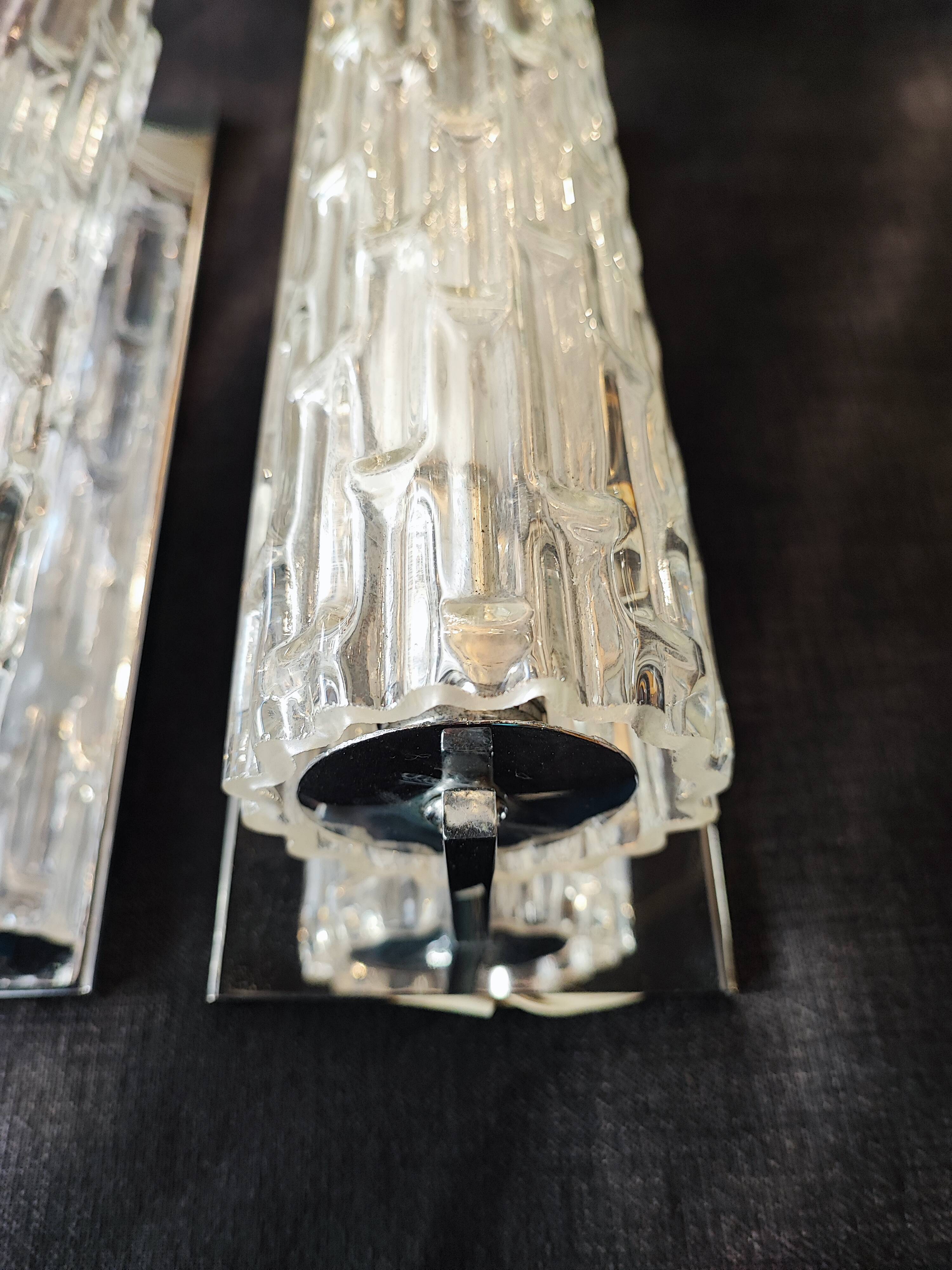 Pair of murano wall lamps, Toni Zuccheri for Venini, Tronchi, 25 cm