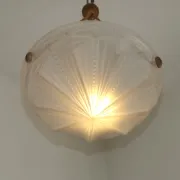French Vintage Art Deco White Glass Abstract Platformier Ceiling LIght
