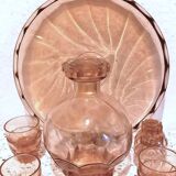 Art Deco Set Carafe Glasses Pink Glass Tray
