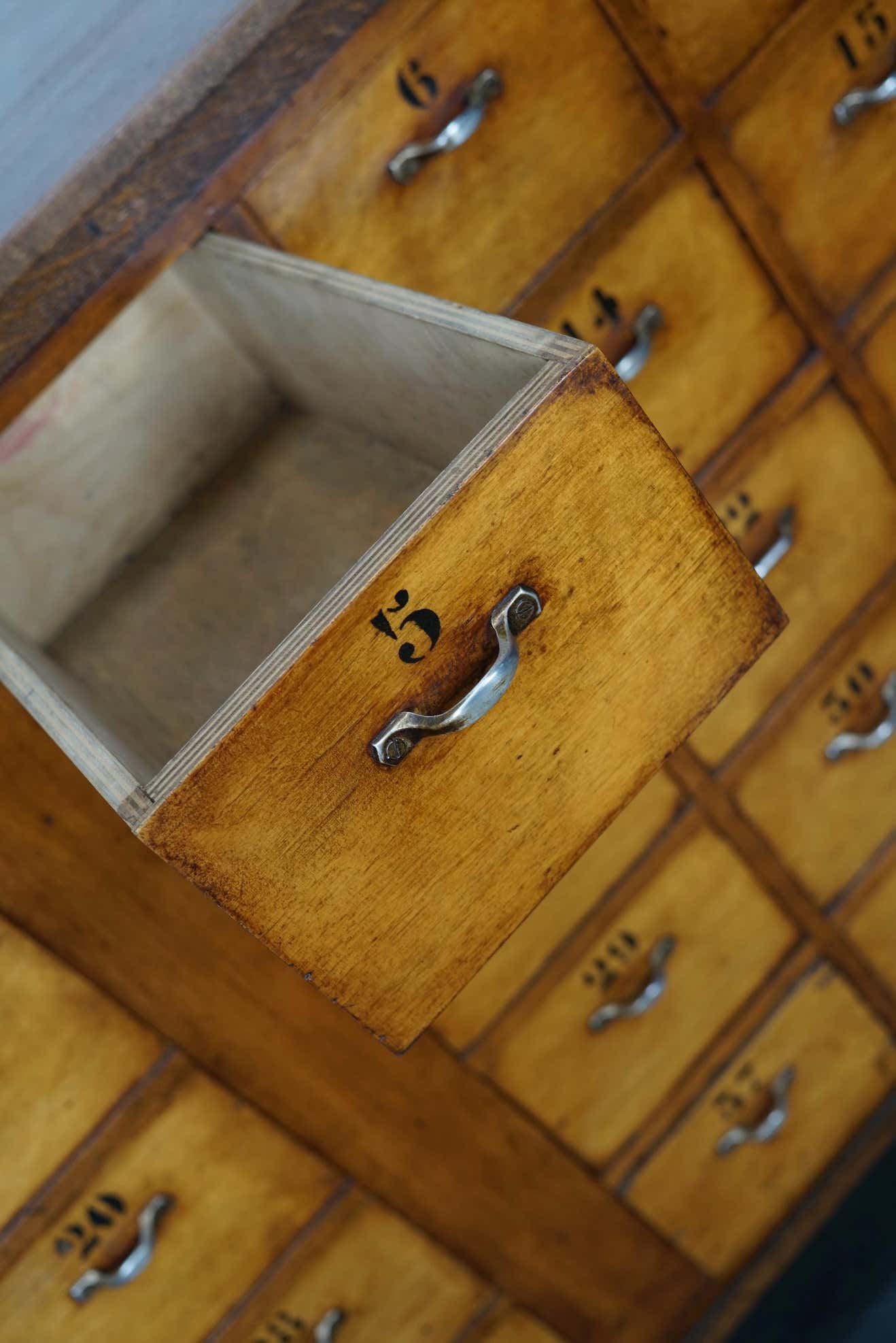 Dutch industrial apothecary cabinet in beech and oak 1940s