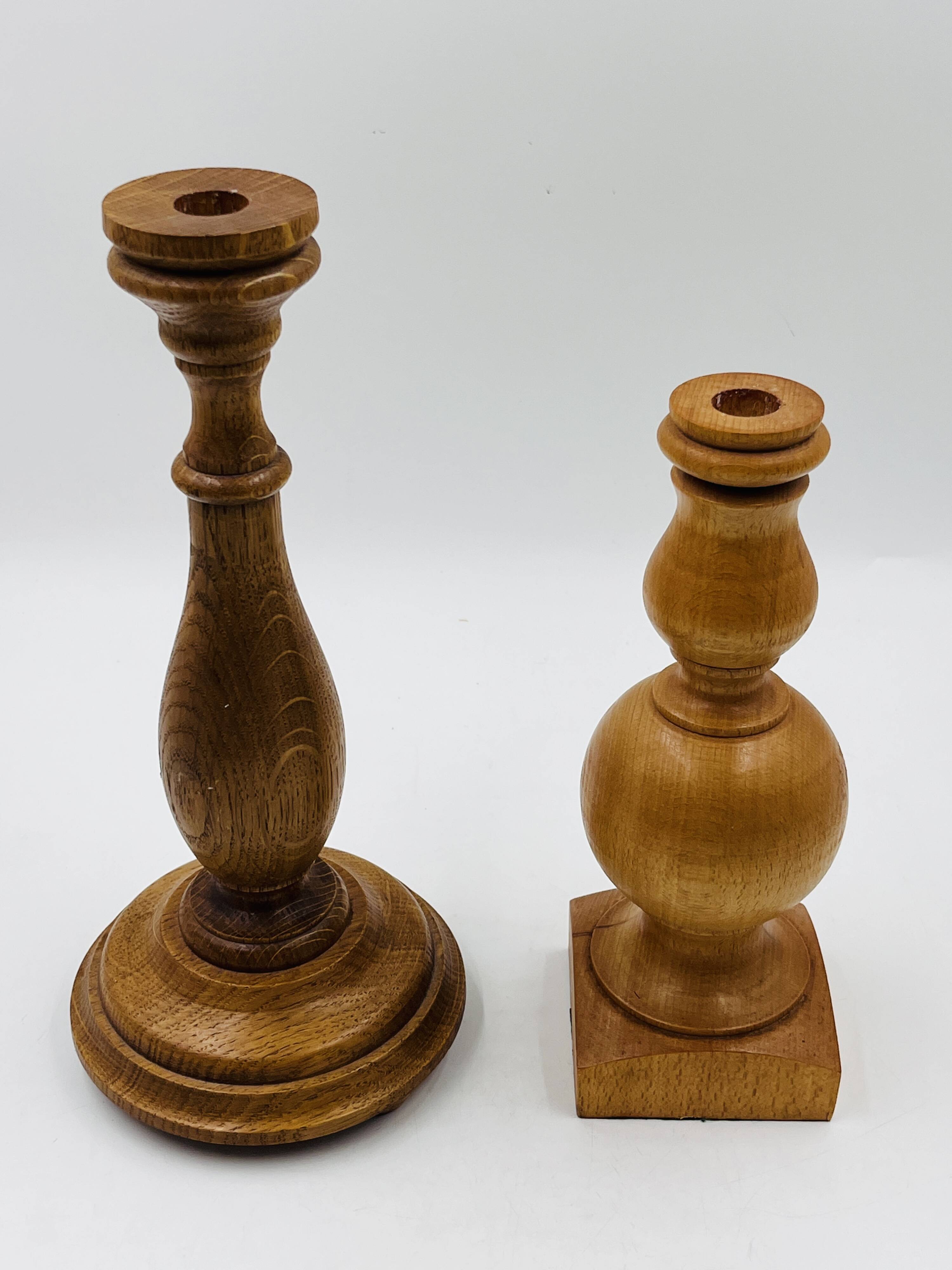 Pair of wooden candle holders