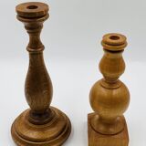 Pair of wooden candle holders