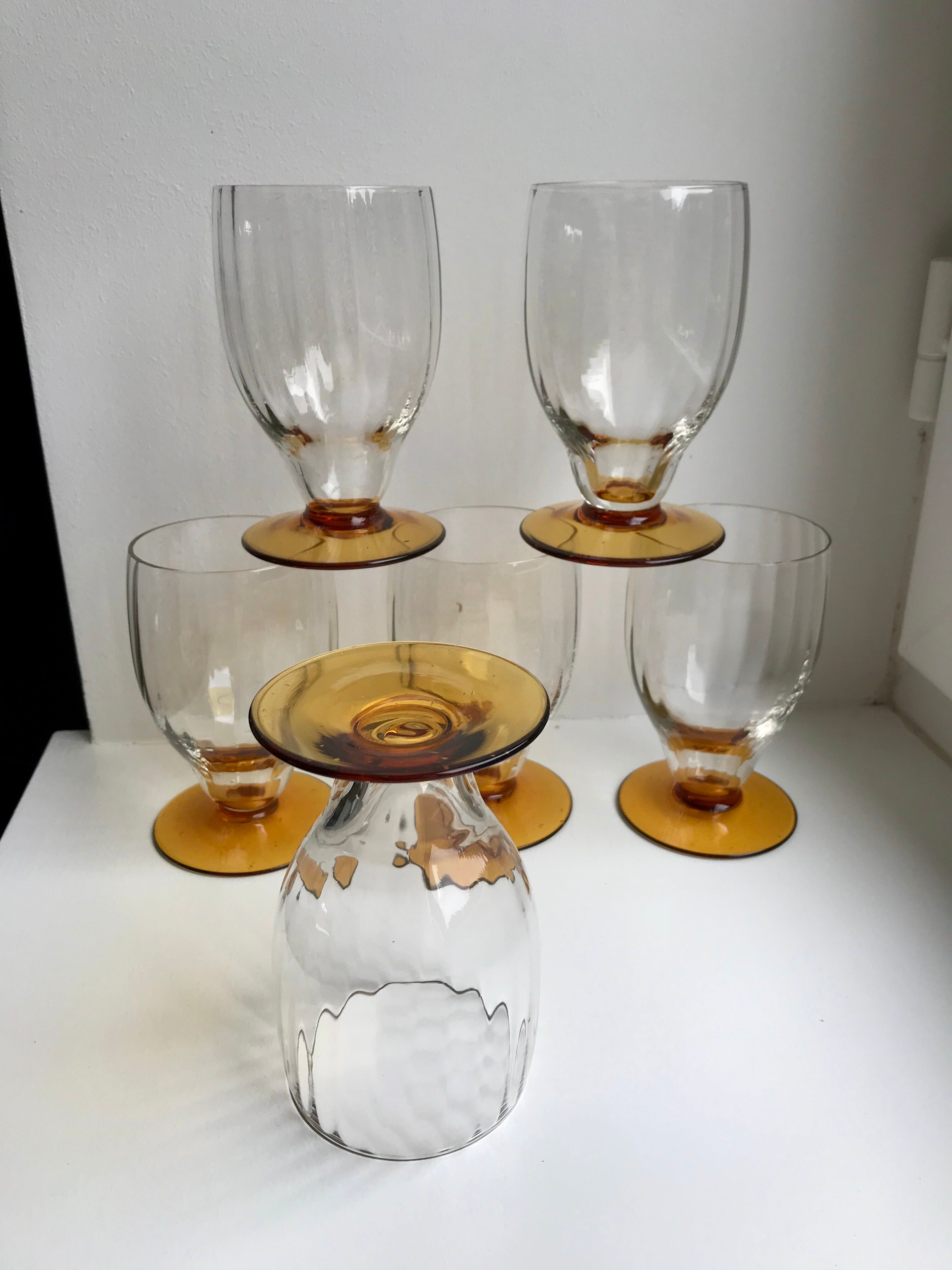 Lot de 6 verres à pieds ambré art déco années 30