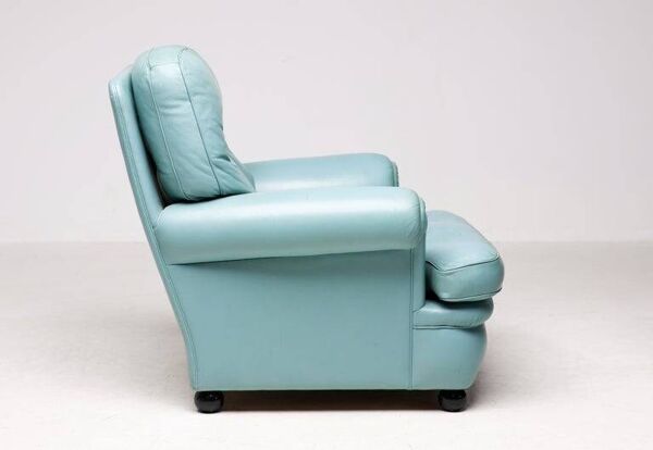 Fauteuil lounge ''Dream B'' de Poltrona Frau, cuir Pelle Frau turquoise, Italie, 1978