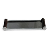 Plateau miroir vintage rectangulaire en métal et bois L38 H4