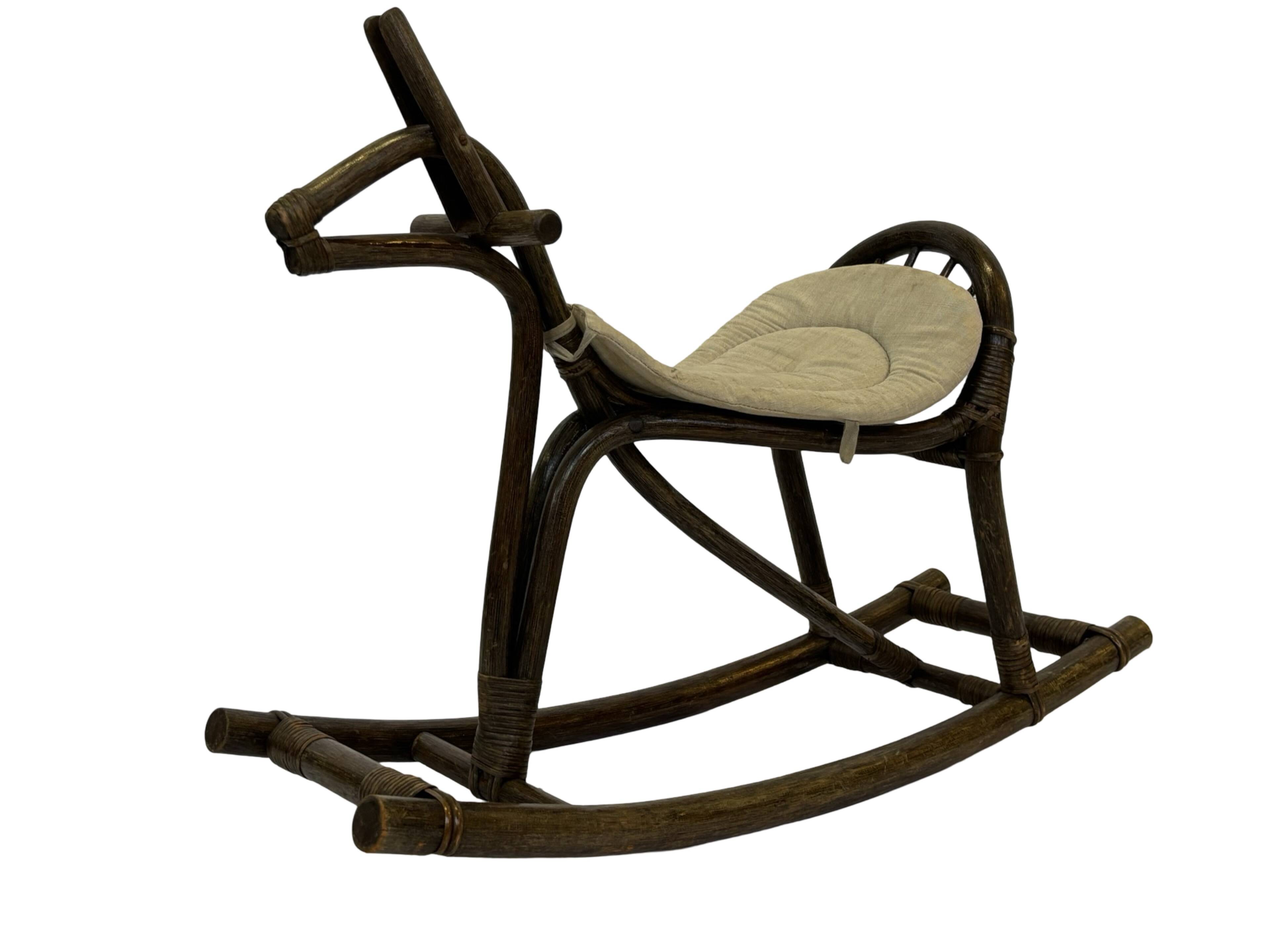Midcentury bamboo rattan rocking horse 60's design children
