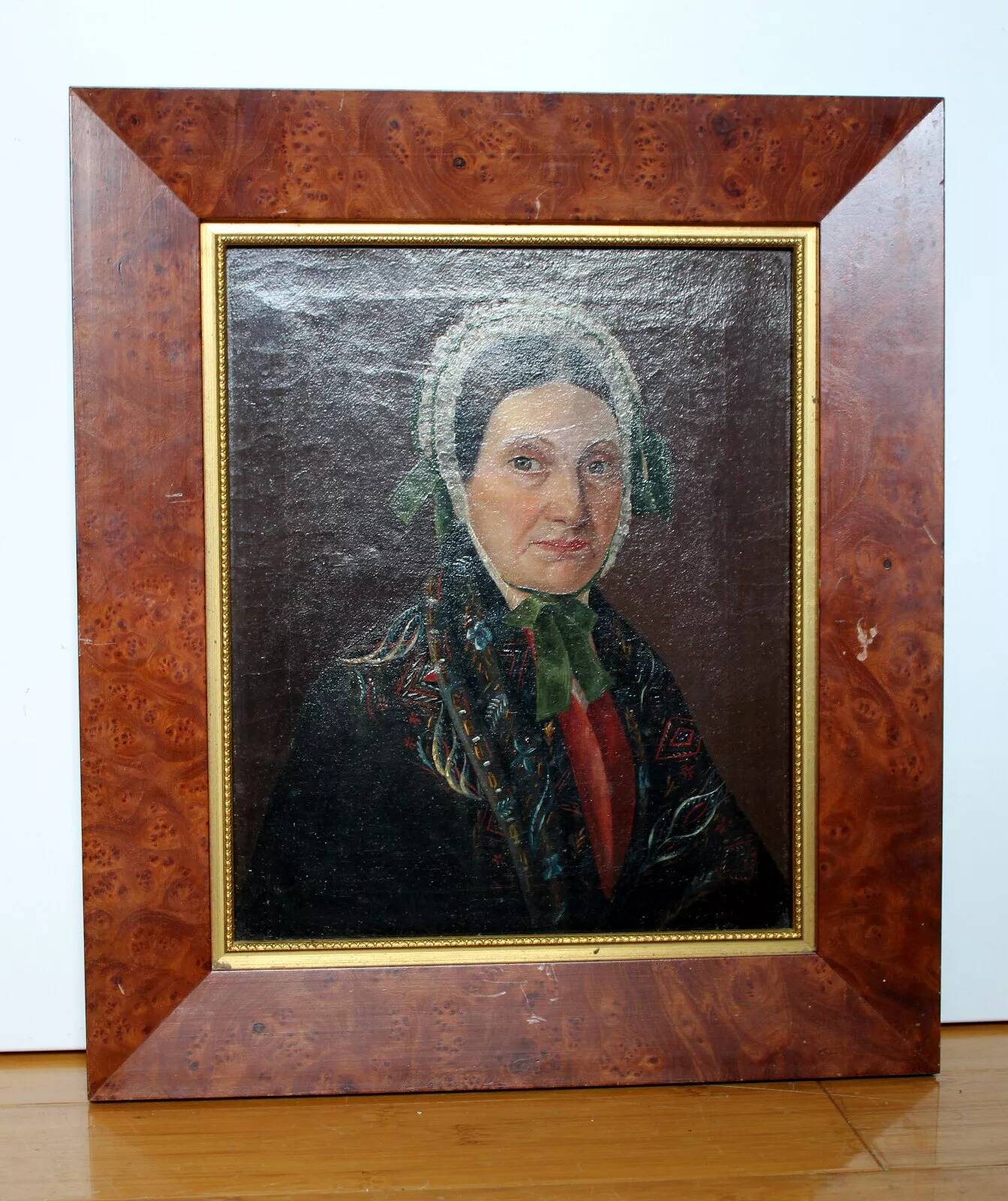 Vintage Older Woman Portrait Oil Painting