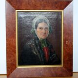 Portrait d'une femme âgée à l'huile sur toile vintage