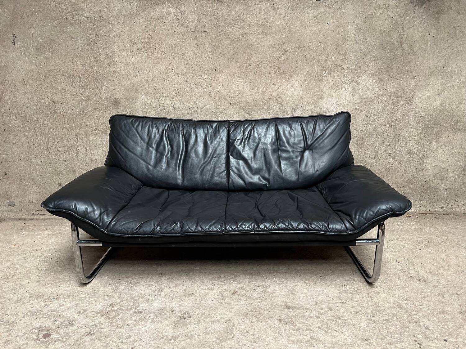 Vintage sofa by Johan Bertil Häggström for Ikéa in leather and chrome metal 1970