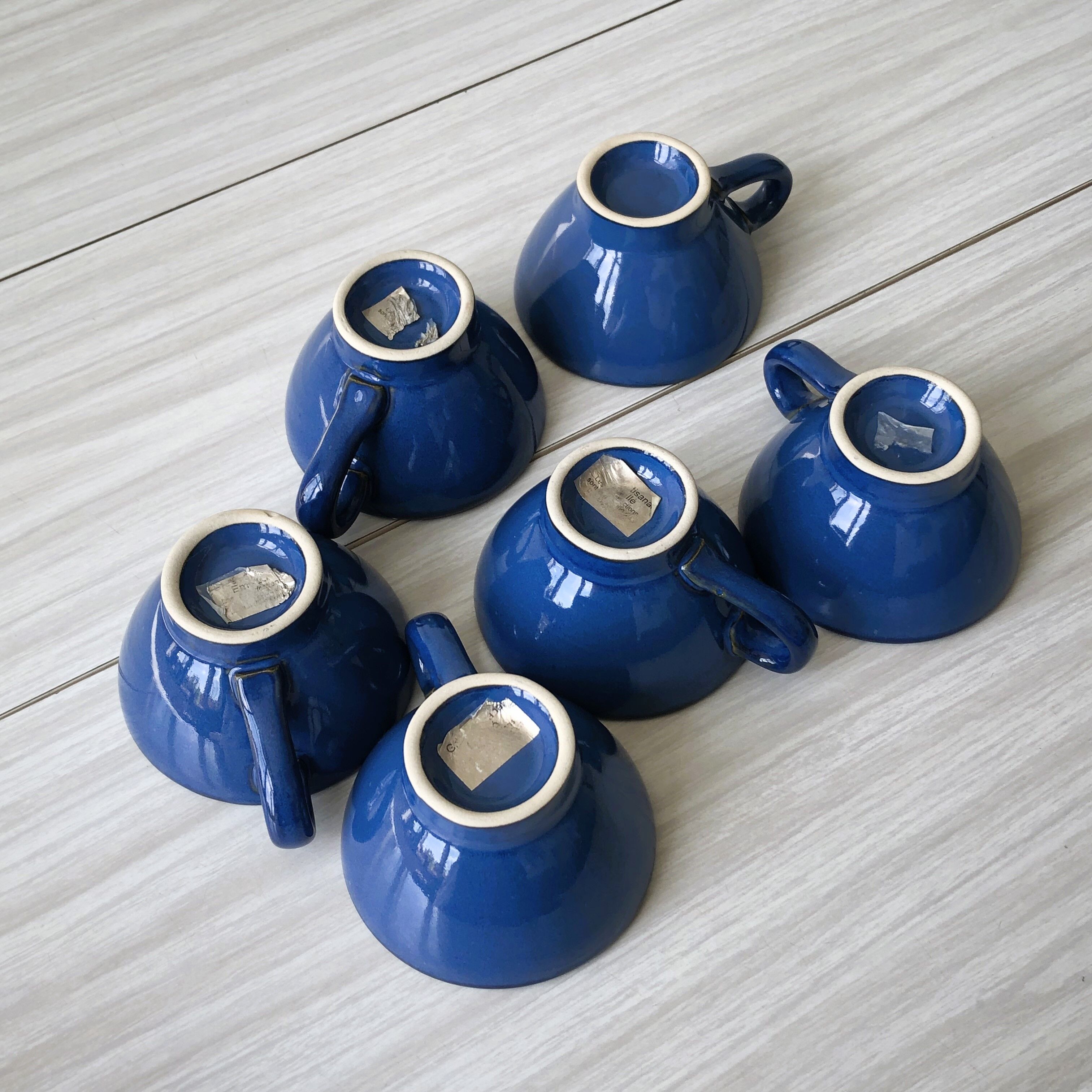 Set of 6 cups in handcrafted blue glazed stoneware