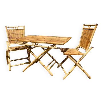 Ensemble de jardin en bambou (table +deux chaises)