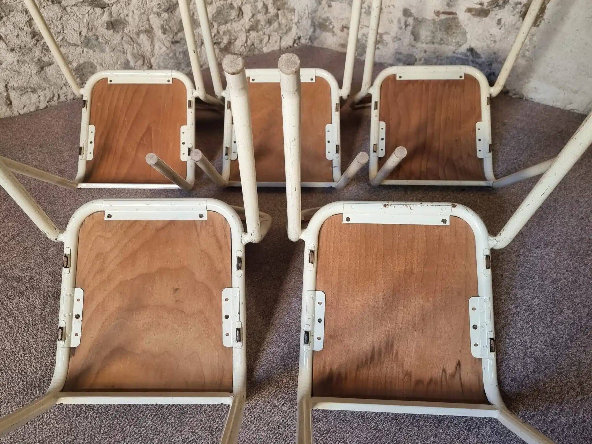 Vintage French school chairs – 1960s industrial cafe seats (set of 5)