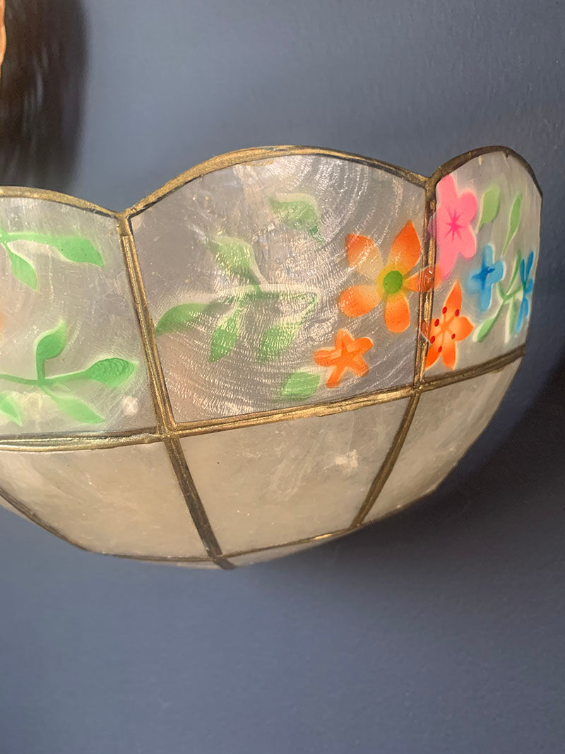 Mother-of-pearl and brass wall lamp