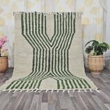 Tapis berbère fait main artisanale vert et blanc taille 150 x 250 cm
