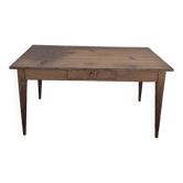 19th century solid oak farm table, one drawer, spindle base 1m49