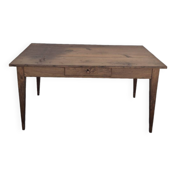 Table de Ferme en chêne massif 19éme, un tiroir piètement fuseau 1m49