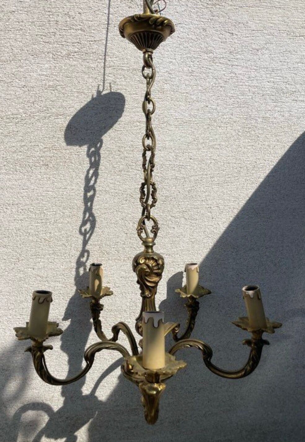 Louis XV brass chandelier with 5 bulbs