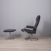 VINTAGE 1970S ARMCHAIR WITH FOOTREST IN METAL AND LEATHER, ITALIAN DESIGN