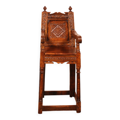 Chaise d'Enfant Haute époque En Chêne Du 17 ° Siècle